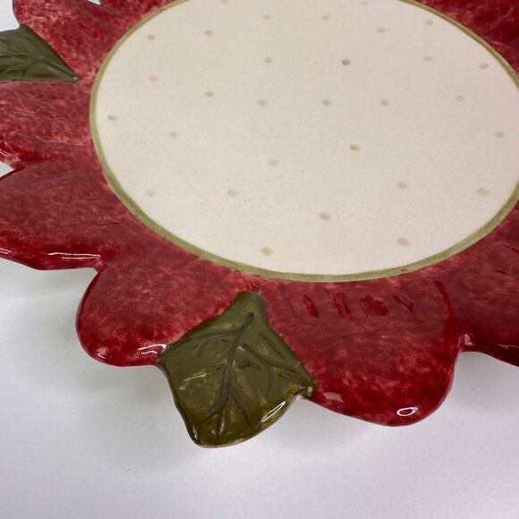 Set Of 2 Red Sunflower Shaped Ceramic Plates With Polka Dot Center Chic Boho 10" - Picture 10 of 11